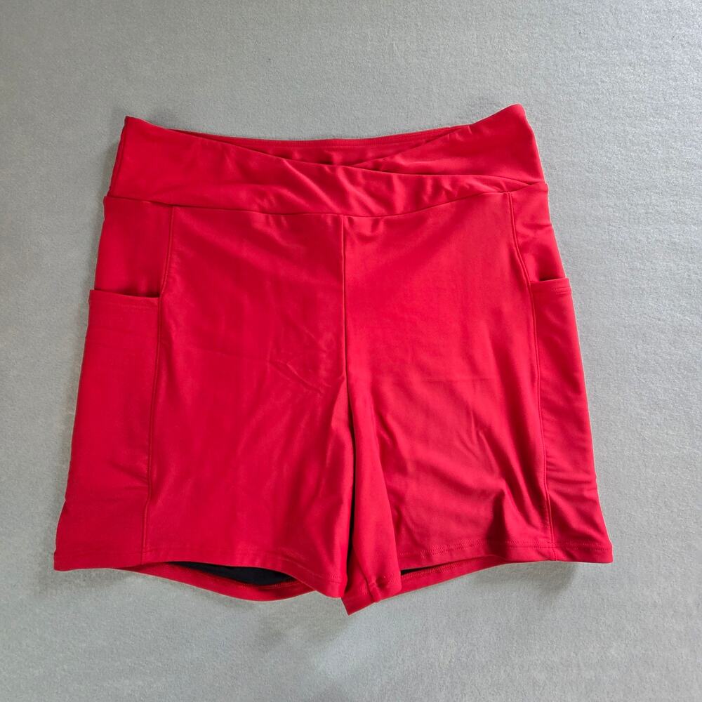 Women's Cross Waist 4" Bathing Suit High Waisted Swim Shorts with Pockets - NEW